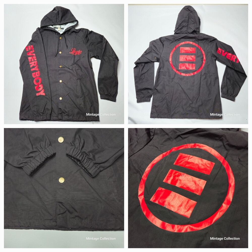 LOGIC EVERYBODY Music Tour Hooded Windbreaker Coach Rain Jacket Black Size M